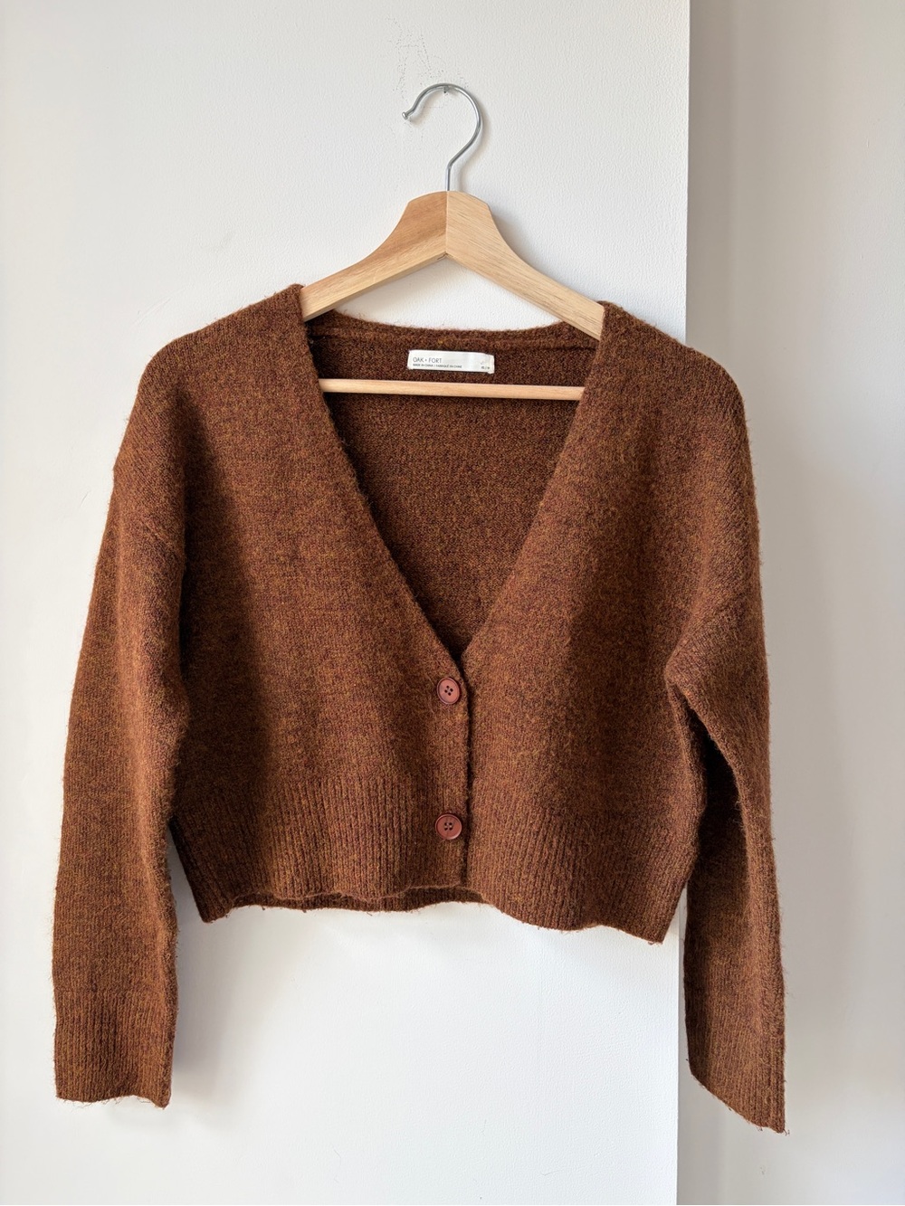 Oak + Fort Cropped Brown Cardigan